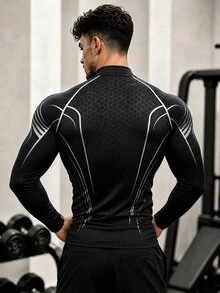 GymBeat Men's Sports Stand Collar Long Sleeve Tight Fit T-Shirt - Multicolor - View 2
