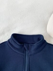 SHEIN 女童 2 件組海軍藍高領運動衫套裝，棉混紡面料，觸感柔軟，半拉鍊上衣，穿脫方便，適合學校、外出、購物、旅行等多種場合 - 藏蓝色 - 查看 6