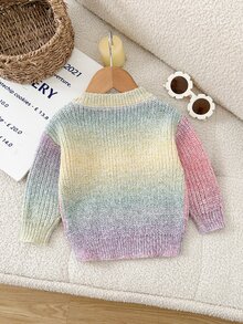 SHEIN 女嬰可愛3D花朵漸層彩色套頭毛衣，適合秋冬穿著 - 彩色 - 查看 2