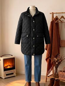 Rusticease Plus Size Women Solid Color Casual Versatile Winter Padded Coat - Black - View 4