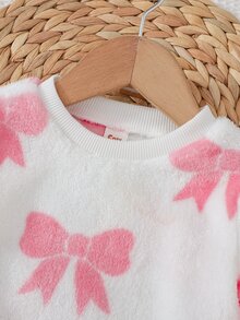 Cozy Pixies 女嬰針織仿毛毛蝴蝶結圖案圓領休閒上衣和長褲家居服兩件套 - 彩色 - 查看 2
