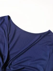 Linhara CURVE Plus Size Women's Autumn/Winter V-Neck Dress, Casual Vacation Style, Suitable For Daily Wear, Vacation, Leisure Outings Fall - Navy Blue - View 6