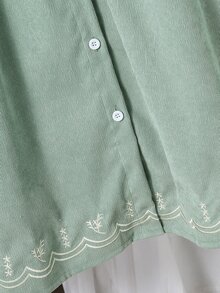 SHEIN Vintaside Kids 女童春秋鼠尾草綠溫柔風鄉村復古簡約羅紋刺繡長袖洋裝，修身優雅，適合海灘派對 - 薄荷綠 - 查看 7