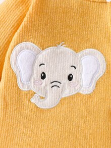 SHEIN 新生兒男嬰中性連身衣 可愛黃色大象刺繡 羅紋長袖圓領 生日派對 秋冬節日聖誕 - 黃色 - 查看 6