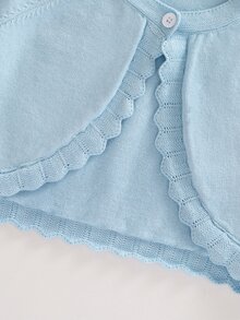 SHEIN Vintaside Kids Baby Girls Cardigans Spring Autumn Knit Long Sleeve Elegant Solid Color Short Shawl Jacket Fashion Versatile Summer Sun Protection Suitable For Daily Wear Travel - Baby Blue - View 4