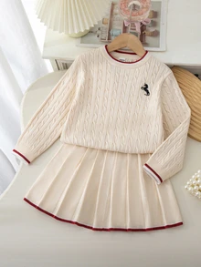 Souflis Souflis Embroidered Elegant Versatile Knit Set Dress For Outings And Gatherings - Apricot - View 1