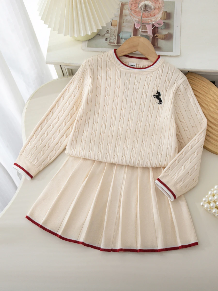 Souflis Souflis Embroidered Elegant Versatile Knit Set Dress For Outings And Gatherings - Apricot - View 1