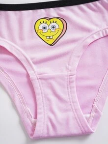 SpongeBob SquarePants | SHEIN 4pcs Girls Toddler Triangle Panties Digital Print All-Over 2pcs + Heat Transfer 2pcs Cute & Adorable 4-7Y - Pink - View 5