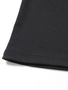 LUMIGAL Women's Elegant Casual Daily Commute Asymmetrical Shoulder Patchwork Ruffle Long Sleeve Elastic Slim Fit Flare Leg Black Jumpsuit - Black - View 5