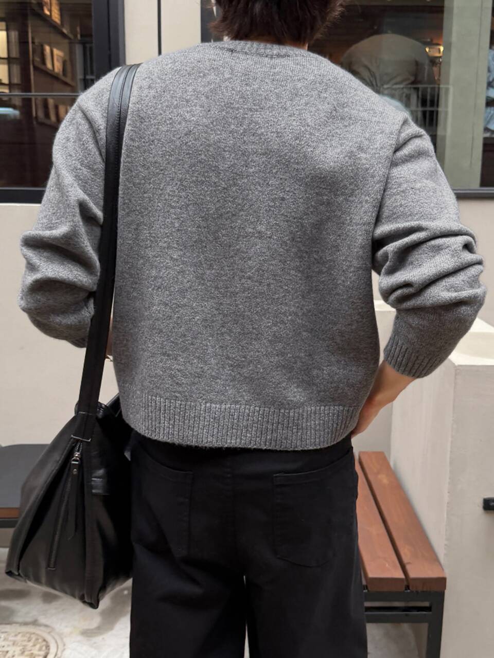 Autumn/Winter Floral Gray Crew Neck Long Sleeve Ribbed Cuff & Hem Korean Style Men's Sweater