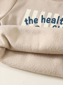SHEIN 中性嬰兒男/女童，嬰兒男童 2 件組秋冬抓絨內裡加厚休閒可愛衛衣套裝，嬰兒冬季服飾套裝，聖誕節 - 卡其色 - 查看 5