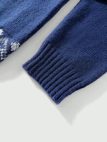 Manfinity CasualKnits 男士雪花圖案休閒日常長袖針織衫 - 藏蓝色 - 查看 3