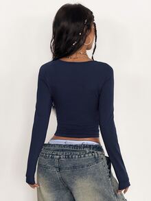 Coolane Women's Winter/Fall Streetwear Blue Round Neck Long Sleeve Tees - Multicolor - View 7