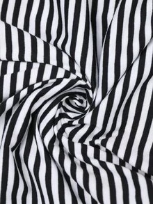 EMERY ROSE Women's Fine Striped Pattern Long Sleeve Crew Neck Versatile Casual T-Shirt - Black and White - View 9