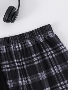 SHEIN 青少年男孩卡通印花灰色長袖圓領格紋褲家居服套裝 休閒校園舒適時尚簡約實用百搭柔軟面料 適合日常穿著 適合學校 適合外出 適合居家穿著 適合秋冬穿著 開學首日 青少年 適合秋冬校園 - 灰色 - 查看 6