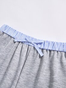SHEIN 2件組秋冬青少年女孩寬鬆休閒可愛配色拼接2合1領口V領衛衣寬腿褲套裝校園灰色 - 灰色 - 查看 4