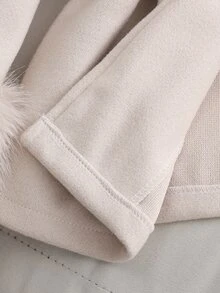 SHEIN Teen Girl Cinched Waist Overcoat, Faux Fur Cuff Design, Soft Pink Short Wool Jacket, Loose Drop Shoulder Fit, Suitable For Fall Senior 2027 Cute - Beige - View 8