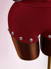 Amplova Women's Street Style Rivet Open Back Sexy Jumpsuit - Burgundy - View 8