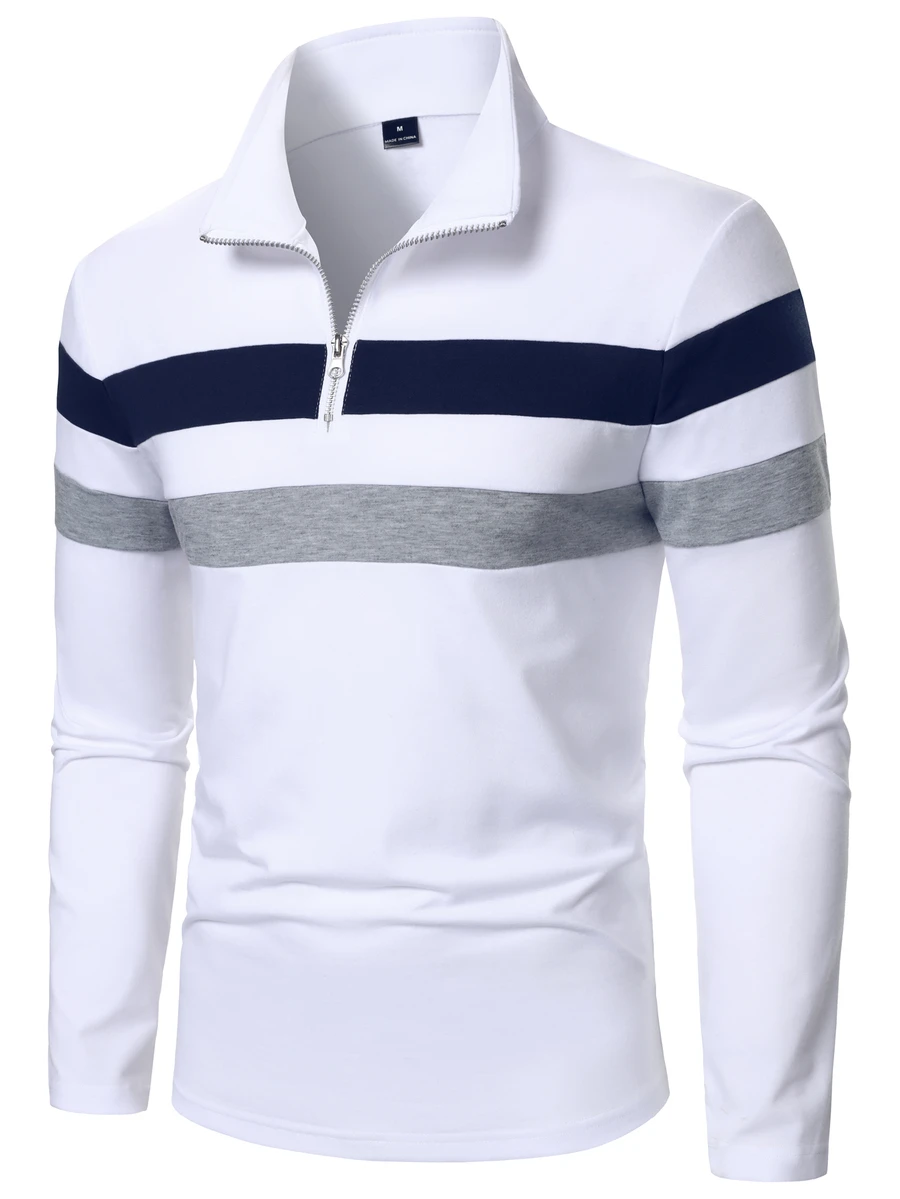 Manfinity Homme 男士條紋拼接撞色拉鍊半開襟 Polo 衫 - 彩色 - 查看 1