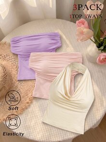 SHEIN MOD 3件組女款背心與細肩帶上衣 - 紫丁香色 - 查看 11