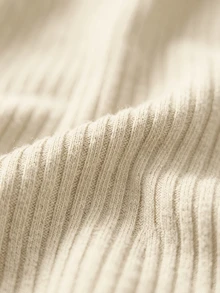 LUMIGAL Brown Vertical Ribbed Knit Cowl Neck Draped Ruched Long Sleeve Fitted Top, Front Pleated Design, Elegant Fashion Layering Style, French Chic Commuter Vibe, Suitable For Office, Commuting, Dating, Inner Layering, Daily Wear And Street Style, Spring/Autumn Women's Knit Top - Apricot - View 3