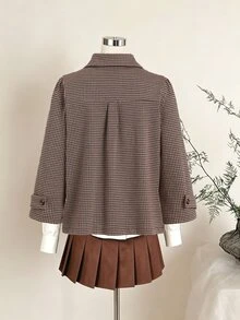 Sweetra Women's French Vintage Small Plaid Peter Pan Collar Short Cape Coat Loose Fit 3/4 Sleeve Double Button Jacket - Multicolor - View 3