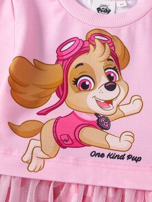 SHEIN | PAW Patrol 女童卡通印花網格格紋長袖洋裝 - 粉色 - 查看 5