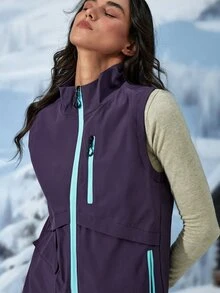 Exploreva Exploreva Women's Outdoor Zipper Pocket Minimalist Vest Jacket - Purple - View 5