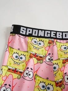 SpongeBob SquarePants | SHEIN Men's Letter & Cartoon Print Casual Everyday Boxer Briefs - Multicolor - View 4