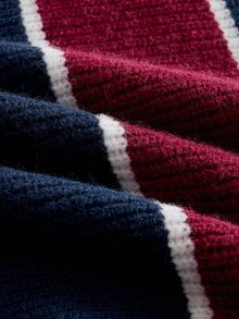 ROMWE MEN Street Life Sweater Rajut Pria Ukuran Besar, Kerah Lipat, Gaya Olahraga Sepak Bola, Streetwear Retro - Burgundy - View 6