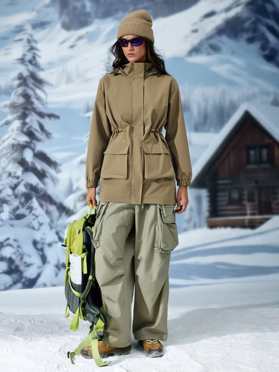 Exploreva Women's Minimalist Zipper Pocket Long Sleeve Outdoor Softshell Jacket - Khaki - View 1