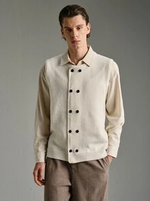 Calmiston Men Double Breasted Sweater Vest Old Money Formal - White - View 5