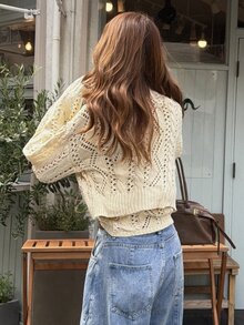 FRIFUL Setelan Sweater Wanita 2 Potong dengan Desain Berongga dan Kancing Satu Baris, Cocok untuk Kencan, Liburan, Pesta, Brunch, Warna Putih Krem untuk Musim Gugur dan Musim Dingin - Khaki - View 3