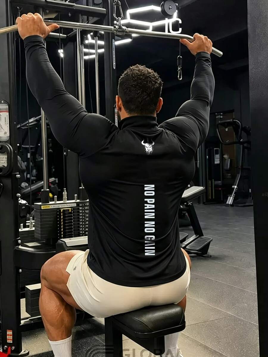 GymBeat Men's Long Sleeve High Neck Sports T-Shirt - Black - View 1