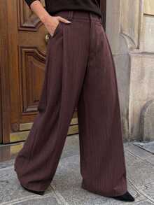 Dazy Plus Women's Loose Wide Leg Commuter Casual Business Pants, Spring/Autumn - Burgundy - View 3