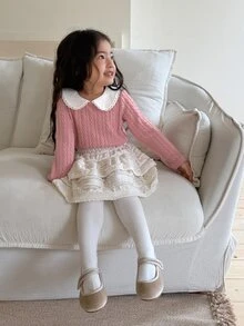 DAZY Infant (Girl) Colorblock Peter Pan Collar Long Sleeve Top - Mustard Yellow - View 10