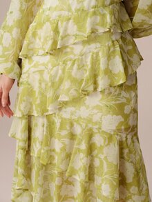 BELROSIE Women's Chiffon A-Line Dress With Side Multi-Layer Ruffle Trim, Asymmetrical High-Low Hemline, Lantern Sleeve Cuffs, Elegant Garden Tea Party Wedding - Multicolor - View 4