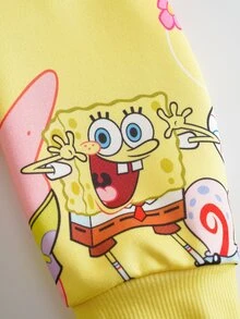 SpongeBob SquarePants | SHEIN Young Boy Cartoon Print Long Sleeve Sweatshirt And Jogger Pants Set - Yellow - View 6
