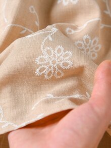 Rusticease 女款彈性腰花卉刺繡圖案休閒日常裙 - 卡其色 - 查看 5