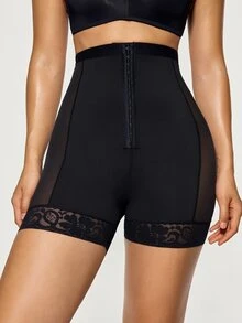 SHAPORA Women's Short Lace Patchwork Seamless Shapewear - Black - View 4