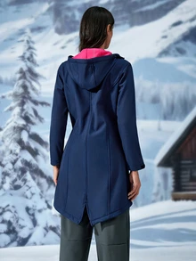 Exploreva Exploreva Women's Colorblock Casual Daily Outdoor Fleece Long Sleeve Jacket - Navy Blue - View 2