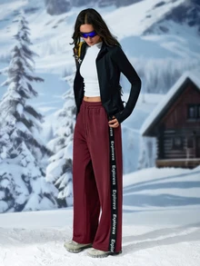 Exploreva Celana Panjang Olahraga Wanita Kasual dengan Pinggang Tali Serut dan Saku untuk Aktivitas Outdoor - Coklat - View 8