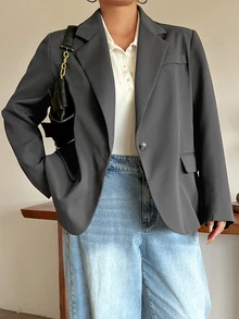 Dazy Plus Solid Color Casual Fun Commute Loose Pocket Blazer Jacket Spring Autumn New Style - Grey - View 6