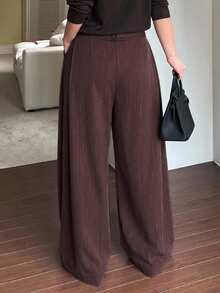 Dazy Plus Women's Loose Wide Leg Commuter Casual Business Pants, Spring/Autumn - Burgundy - View 2
