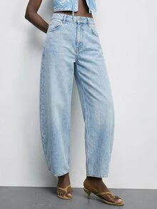 Elaquor Plus Size Women's Washed Color Fashion Versatile Jeans - Blue - View 5