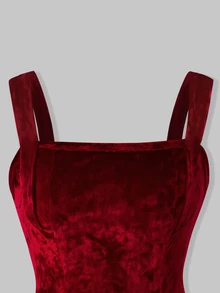 SHEIN Red Formal Cute Dress For Teen Girl, Spaghetti Strap A-Line Satin Elegant Premium Texture, Suitable For Vacation, Graduation Ceremony Party Dinner - Red - View 6