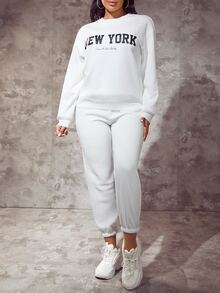 SHEIN SXY Letter Graphic Drop Shoulder Sweatshirt,Long Sleeve Tops In Fall/Winter - White - View 4