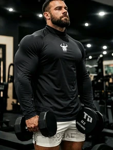 GymBeat Men's Long Sleeve High Neck Sports T-Shirt - Black - View 2