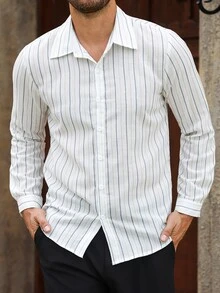 Calvornis Men's Front Button Long Sleeve Casual Shirt - White - View 6