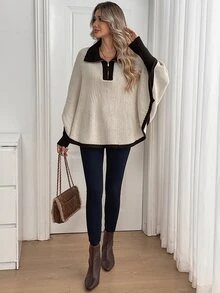 SHEIN Women's Colorblock Casual Versatile Daily Wear Long Sleeve Sweater - Apricot - View 5